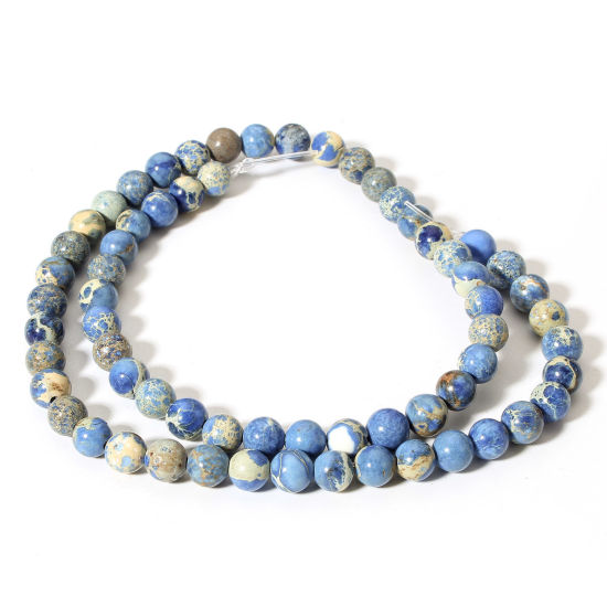 Picture of 1 Strand (Approx 60 PCs/Strand) Emperor Stone ( Natural Dyed ) Loose Beads For DIY Charm Jewelry Making Round Blue About 6mm Dia., Hole: Approx 0.8mm, 38cm(15") long