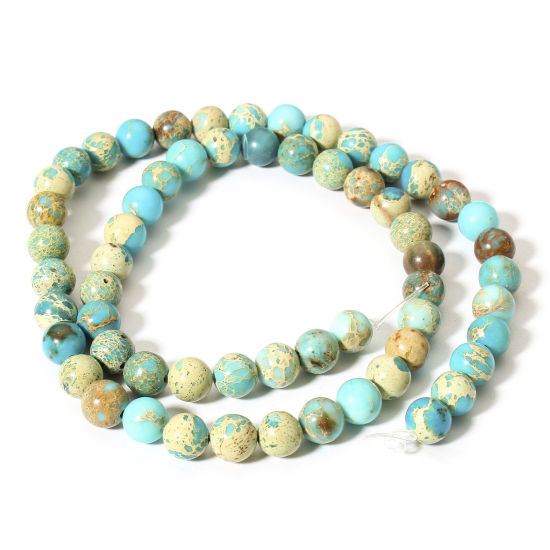Picture of 1 Strand (Approx 60 PCs/Strand) Emperor Stone ( Natural Dyed ) Loose Beads For DIY Charm Jewelry Making Round Lake Blue About 6mm Dia., Hole: Approx 0.8mm, 38cm(15") long