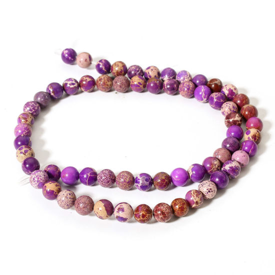 Picture of 1 Strand (Approx 60 PCs/Strand) Emperor Stone ( Natural Dyed ) Loose Beads For DIY Charm Jewelry Making Round Purple About 6mm Dia., Hole: Approx 0.8mm, 38cm(15") long