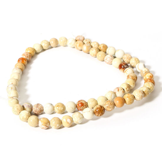 Picture of 1 Strand (Approx 60 PCs/Strand) Emperor Stone ( Natural Dyed ) Loose Beads For DIY Jewelry Making Round Beige About 6mm Dia., Hole: Approx 0.8mm, 38cm(15") long