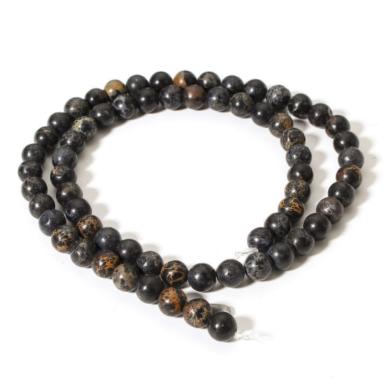 Picture of 1 Strand (Approx 60 PCs/Strand) Emperor Stone ( Natural Dyed ) Loose Beads For DIY Charm Jewelry Making Round Black About 6mm Dia., Hole: Approx 0.8mm, 38cm(15") long