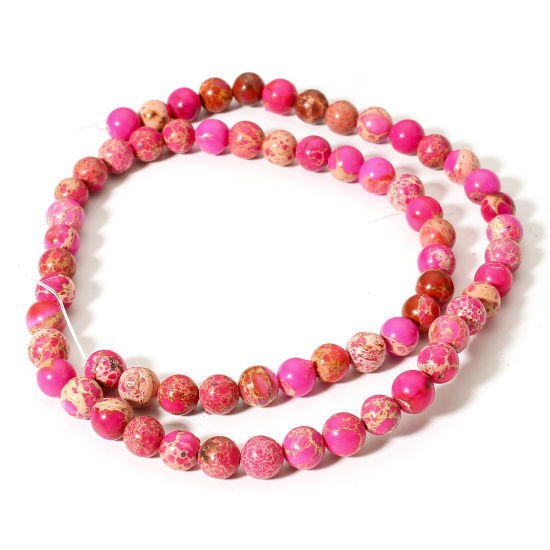 Picture of 1 Strand (Approx 60 PCs/Strand) Emperor Stone ( Natural Dyed ) Loose Beads For DIY Charm Jewelry Making Round Fuchsia About 6mm Dia., Hole: Approx 0.8mm, 38cm(15") long