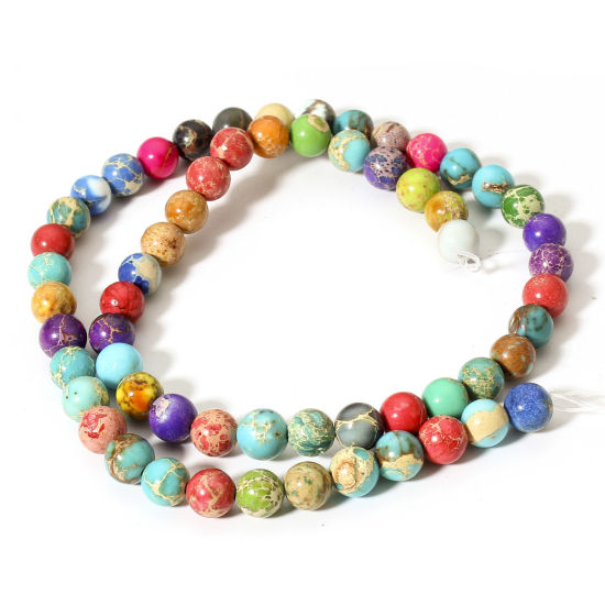 Picture of 1 Strand (Approx 60 PCs/Strand) Emperor Stone ( Natural Dyed ) Loose Beads For DIY Charm Jewelry Making Round Multicolor At Random Mixed Color About 6mm Dia., Hole: Approx 0.8mm, 38cm(15") long
