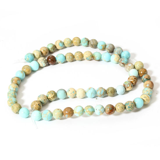 Picture of 1 Strand (Approx 60 PCs/Strand) Emperor Stone ( Natural Dyed ) Loose Beads For DIY Charm Jewelry Making Round Light Blue About 6mm Dia., Hole: Approx 0.8mm, 38cm(15") long