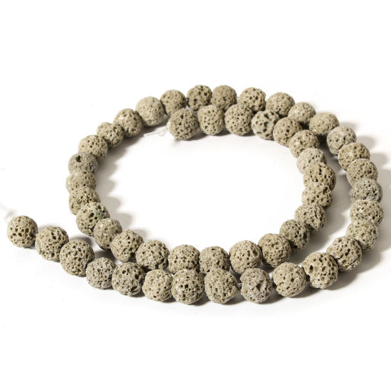 Picture of 1 Strand (Approx 50 PCs/Strand) (Grade A) Lava Rock ( Natural Dyed ) Beads For DIY Charm Jewelry Making Round French Gray About 8mm Dia., Hole: Approx 0.8mm, 38.5cm(15 1/8") long