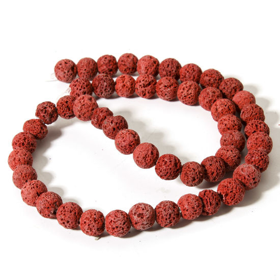 Picture of 1 Strand (Approx 50 PCs/Strand) (Grade A) Lava Rock ( Natural Dyed ) Beads For DIY Jewelry Making Round Red About 8mm Dia., Hole: Approx 0.8mm, 38.5cm(15 1/8") long