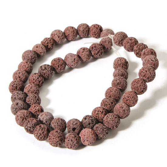 Picture of 1 Strand (Approx 50 PCs/Strand) (Grade A) Lava Rock ( Natural Dyed ) Beads For DIY Charm Jewelry Making Round Dark Brown About 8mm Dia., Hole: Approx 0.8mm, 38.5cm(15 1/8") long