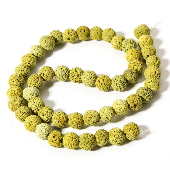 Picture of 1 Strand (Approx 50 PCs/Strand) (Grade A) Lava Rock ( Natural Dyed ) Beads For DIY Charm Jewelry Making Round Grass Green About 8mm Dia., Hole: Approx 0.8mm, 38.5cm(15 1/8") long
