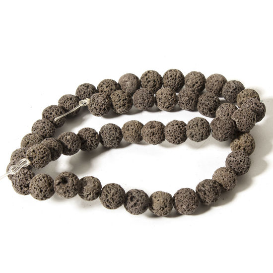 Picture of 1 Strand (Approx 50 PCs/Strand) (Grade A) Lava Rock ( Natural Dyed ) Beads For DIY Jewelry Making Round Coffee About 8mm Dia., Hole: Approx 0.8mm, 38.5cm(15 1/8") long