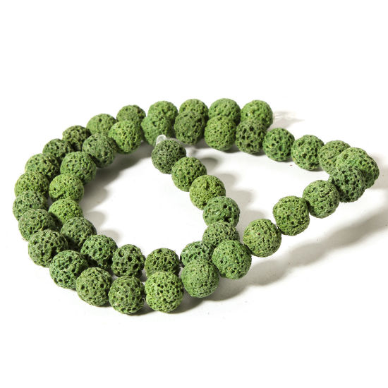 Picture of 1 Strand (Approx 50 PCs/Strand) (Grade A) Lava Rock ( Natural Dyed ) Beads For DIY Jewelry Making Round Green About 8mm Dia., Hole: Approx 0.8mm, 38.5cm(15 1/8") long