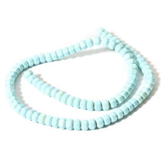 Picture of 1 Strand ( 92 PCs/Strand) Agate ( Natural Dyed ) Loose Beads For DIY Charm Jewelry Making Hexagon Light Blue About 7mm x 6mm, Hole: Approx 0.8mm, 38.5cm(15 1/8") long