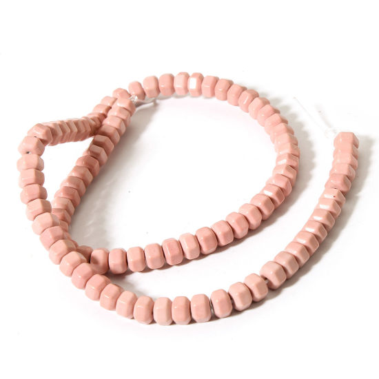 Picture of 1 Strand ( 92 PCs/Strand) Agate ( Natural Dyed ) Loose Beads For DIY Charm Jewelry Making Hexagon Light Salmon About 7mm x 6mm, Hole: Approx 0.8mm, 38.5cm(15 1/8") long