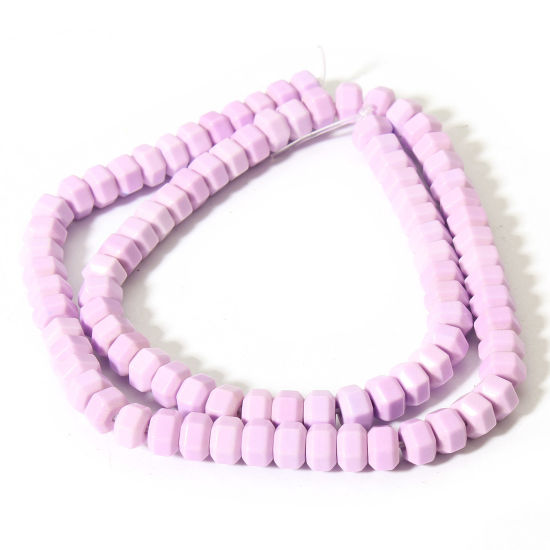 Picture of 1 Strand ( 92 PCs/Strand) Agate ( Natural Dyed ) Loose Beads For DIY Charm Jewelry Making Hexagon Pale Lilac About 7mm x 6mm, Hole: Approx 0.8mm, 38.5cm(15 1/8") long
