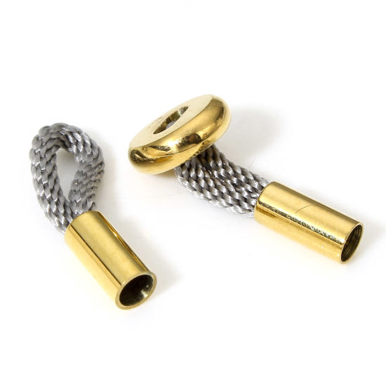 Picture of 1 Set Eco-friendly Vacuum Plating 304 Stainless Steel & Nylon Toggle Clasps Geometric 18K Gold Color (Fits Cord Size: 3mm) 21x4mm 20x9mm
