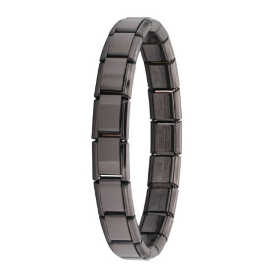 Picture of 1 Piece 304 Stainless Steel Italian Charm 18 Links Modular Bracelets Black Rectangle 17.5cm(6 7/8") long
