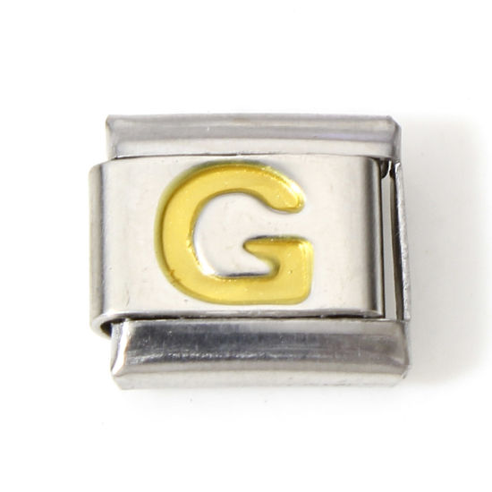Immagine di 1 Pz 304 Acciaio Inossidabile Bracciale con Charm Italiano a Maglie, Creazione di Gioielli Fai-da-te Tono Argento Oro Rettangolo Lettera Maiuscola Messaggio " G " Smalto 10mm x 9mm