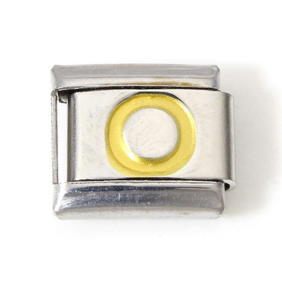 Immagine di 1 Pz 304 Acciaio Inossidabile Bracciale con Charm Italiano a Maglie, Creazione di Gioielli Fai-da-te Tono Argento Oro Rettangolo Lettera Maiuscola Messaggio " O " Smalto 10mm x 9mm