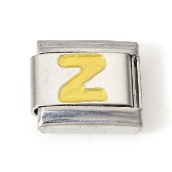 Immagine di 1 Pz 304 Acciaio Inossidabile Bracciale con Charm Italiano a Maglie, Creazione di Gioielli Fai-da-te Tono Argento Oro Rettangolo Lettera Maiuscola Messaggio " Z " Smalto 10mm x 9mm