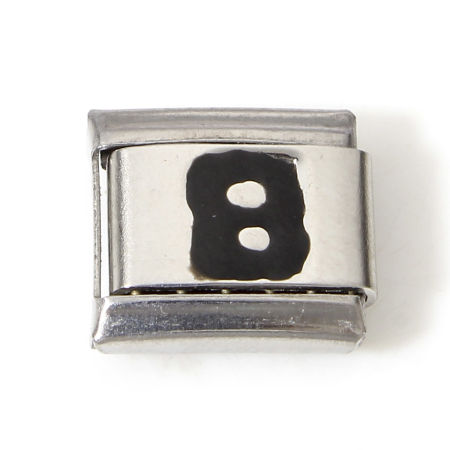 Image de 1 Pièce Bracelet à Maillons Breloques Italiens Accessories de Fabrication de Bracelets Bijoux DIY en 304 Acier Inoxydable Argent Mat Noir Rectangle Alphabet Initial/ Lettre Majuscule Mots " B " Émail 10mm x 9mm