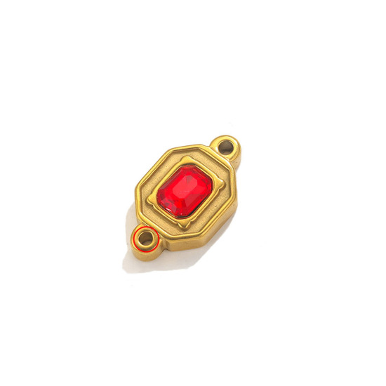 Imagen de 1 Unidad Enchapado al Vacío Ecológico 304 Acero Inoxidable Conectores Dijes Colgantes Rectángulo Color Oro de 18K Rojo Rhinestone 24mm x 13.5mm