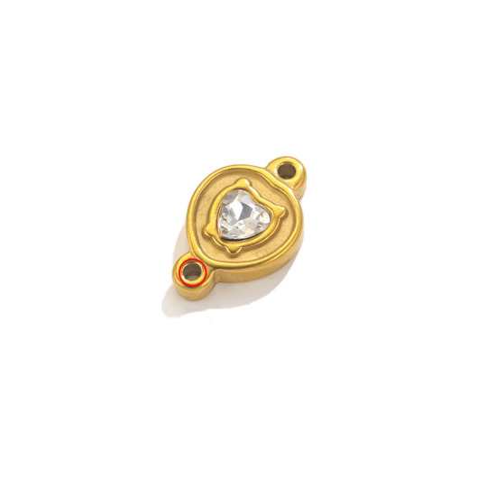 Imagen de 1 Unidad Enchapado al Vacío Ecológico 304 Acero Inoxidable Conectores Dijes Colgantes Corazón Color Oro de 18K Transparente Rhinestone 21mm x 13.5mm