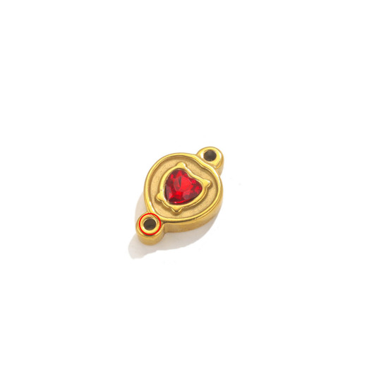 Imagen de 1 Unidad Enchapado al Vacío Ecológico 304 Acero Inoxidable Conectores Dijes Colgantes Corazón Color Oro de 18K Rojo Rhinestone 21mm x 13.5mm