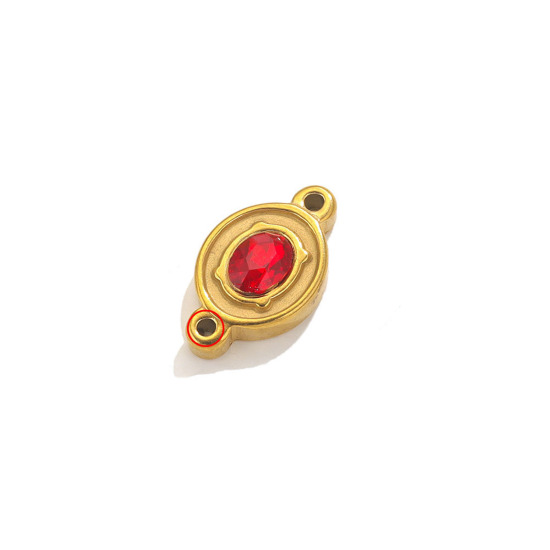 Imagen de 1 Unidad Enchapado al Vacío Ecológico 304 Acero Inoxidable Conectores Dijes Colgantes Óvalo Color Oro de 18K Rojo Rhinestone 23mm x 13.5mm