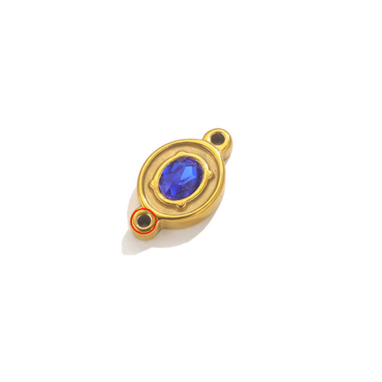 Imagen de 1 Unidad Enchapado al Vacío Ecológico 304 Acero Inoxidable Conectores Dijes Colgantes Óvalo Color Oro de 18K Azul Marino Rhinestone 23mm x 13.5mm