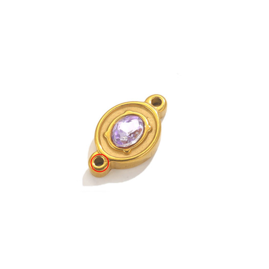 Imagen de 1 Unidad Enchapado al Vacío Ecológico 304 Acero Inoxidable Conectores Dijes Colgantes Óvalo Color Oro de 18K Amatista Rhinestone 23mm x 13.5mm