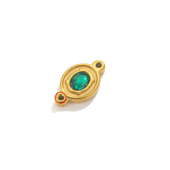 Imagen de 1 Unidad Enchapado al Vacío Ecológico 304 Acero Inoxidable Conectores Dijes Colgantes Óvalo Color Oro de 18K Verde Rhinestone 23mm x 13.5mm
