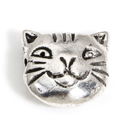 Picture of Zinc Based Alloy Spacer Beads For DIY Jewelry Making Multicolor Cat Animal About 11mm x 11mm, Hole: Approx 1.4mm