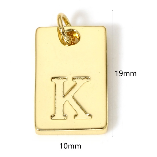Изображение 1 ШТ Латунь Подвески Прямоугольник 18K настоящее золото с покрытием Заглавная буква Сообщение K " 19мм x 10мм
