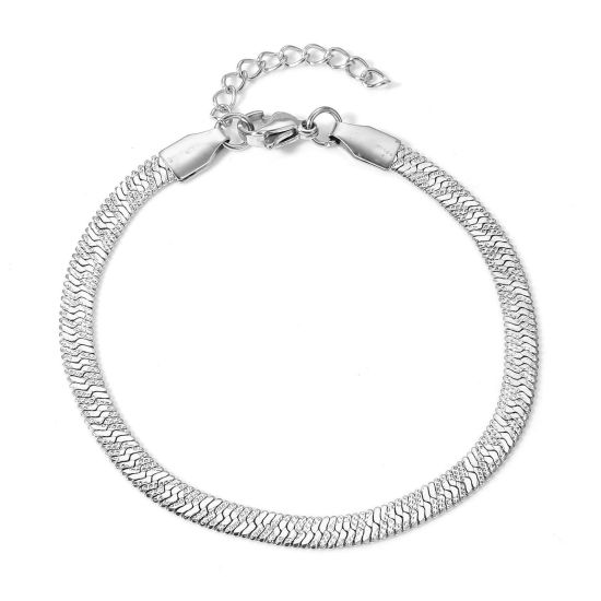 Picture of 1 Piece Eco-friendly 304 Stainless Steel Snake Chain Bracelets Silver Tone Stripe 17cm(6 6/8") long