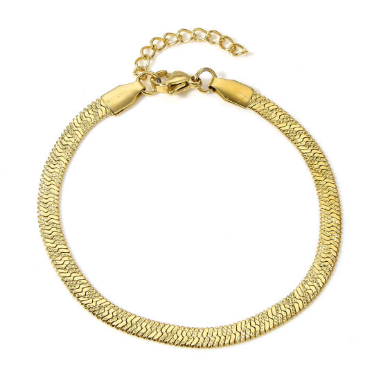 Picture of 1 Piece Vacuum Plating 304 Stainless Steel Snake Chain Bracelets 18K Gold Plated Dot 17cm(6 6/8") long