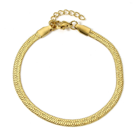 Picture of 1 Piece Vacuum Plating 304 Stainless Steel Snake Chain Bracelets 18K Gold Plated Oval 17cm(6 6/8") long