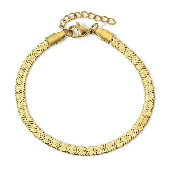 Picture of 1 Piece Vacuum Plating 304 Stainless Steel Snake Chain Bracelets 18K Gold Plated Stripe 17cm(6 6/8") long