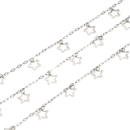 Immagine di 1 M 304 Acciaio Inossidabile Cavo Catena Per Risultati di Creazione di Gioielli Fai-da-te Fatti a Mano Stella a Cinque Punte Tono Argento Con Ciondolo 1.5mm