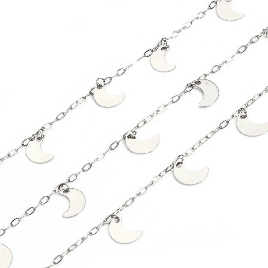 Immagine di 1 M 304 Acciaio Inossidabile Cavo Catena Per Risultati di Creazione di Gioielli Fai-da-te Fatti a Mano Luna Tono Argento Con Ciondolo 1.5mm