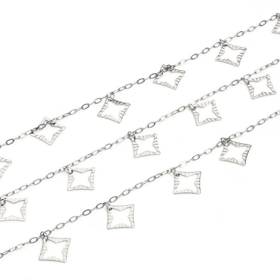 Immagine di 1 M 304 Acciaio Inossidabile Cavo Catena Per Risultati di Creazione di Gioielli Fai-da-te Fatti a Mano Rombo goffratura Tono Argento Con Ciondolo 1.5mm