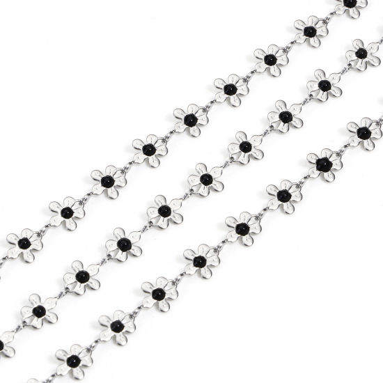 Image de 1 M Chaîne à Maillons Faite à la MainAccessoires pour la Fabrication de Bijoux Faits à la Main en 304 Acier Inoxydable Fleur Argent Mat Noir 6mm