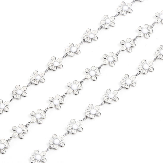 Image de 1 M Chaîne à Maillons Faite à la MainAccessoires pour la Fabrication de Bijoux Faits à la Main en 304 Acier Inoxydable Fleur Argent Mat Blanc 6mm