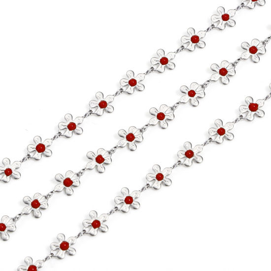 Image de 1 M Chaîne à Maillons Faite à la MainAccessoires pour la Fabrication de Bijoux Faits à la Main en 304 Acier Inoxydable Fleur Argent Mat Rouge 6mm