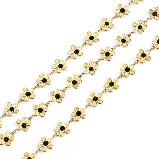 Picture of 1 M 304 Stainless Steel Handmade Link Chain For Handmade DIY Jewelry Making Findings Flower 18K Gold Color Black 6mm