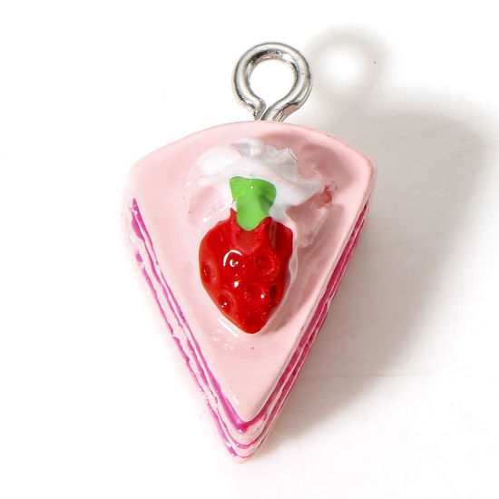 Picture of 10 PCs Resin Charms Cake Silver Tone Pink 3D 20mm x 12mm