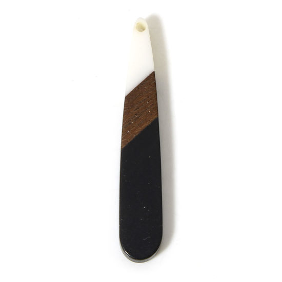 Bild von 5 Stück Holz-Effekt Harz Anhänger Schwarz Tropfen 4.4cm x 0.8cm