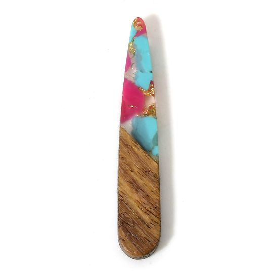 Immagine di 5 Pz Resina Effetto Legno Ciondoli Blu & Fucsia Goccia Chips di Ghiaia 4.4cm x 0.8cm
