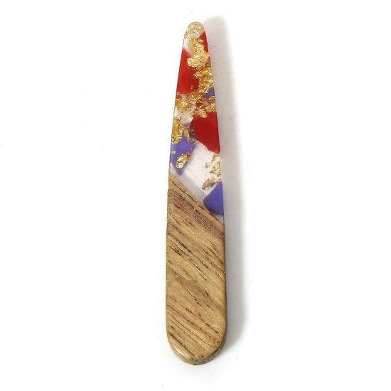 Immagine di 5 Pz Resina Effetto Legno Ciondoli Rosso & Viola Goccia Chips di Ghiaia 4.4cm x 0.8cm