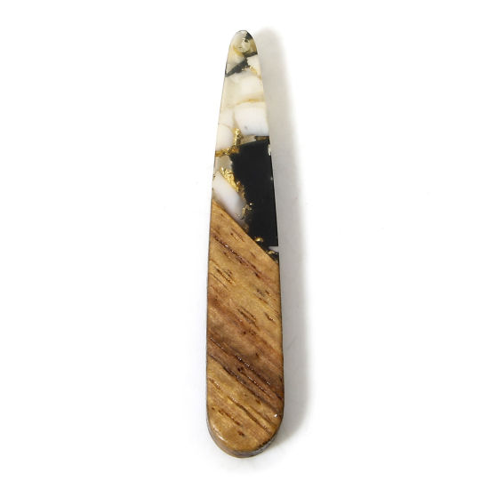 Immagine di 5 Pz Resina Effetto Legno Ciondoli Nero & Bianco Goccia Chips di Ghiaia 4.4cm x 0.8cm