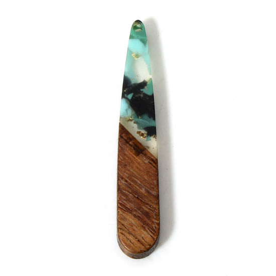 Immagine di 5 Pz Resina Effetto Legno Ciondoli Nero & Verde Goccia Chips di Ghiaia 4.4cm x 0.8cm