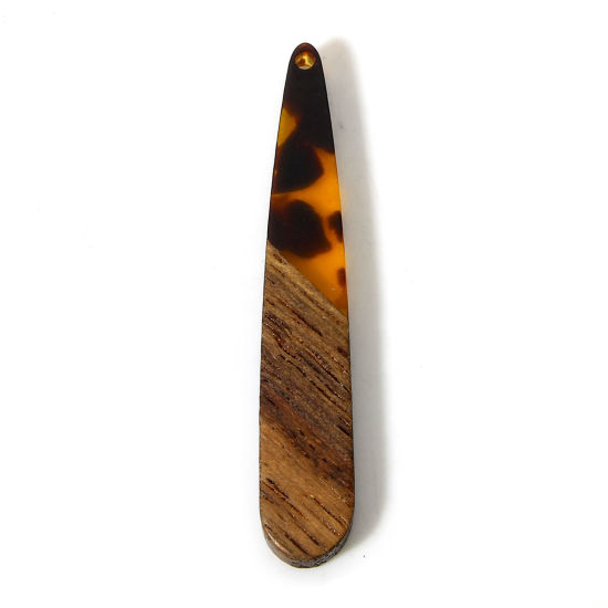 Immagine di 5 Pz Resina Effetto Legno Ciondoli Nero & Arancione Goccia Chips di Ghiaia 4.4cm x 0.8cm